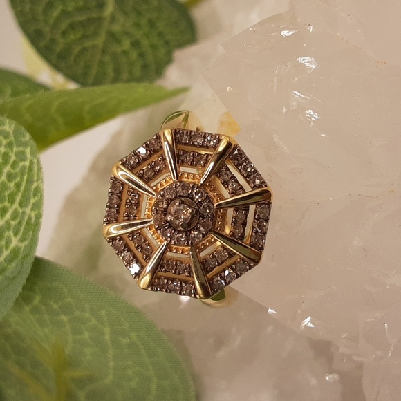 Yellow Gold Over 925, Genuine Champagne Diamond Ring. - Picture 3 of 5